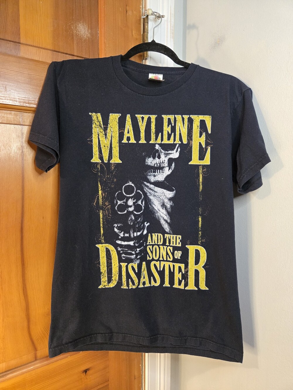 FOTL Black Tee with Yellow Maylene And The Sons Of Disaster Graphic Band Tee